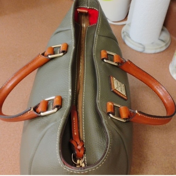 Dooney & Bourke Green Leather Satchel with Brown Accents - Picture 6 of 10